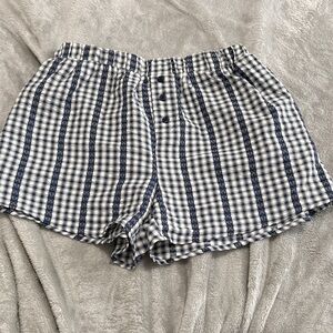 High-Waist Blue & White Checkered Button-Front Women's Shorts